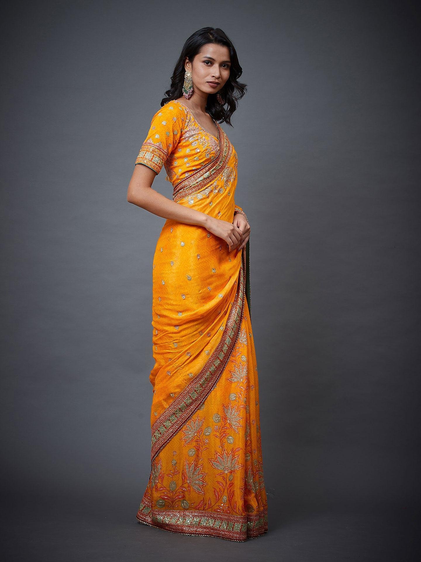 Mango & Multi Waterfall Saree - Image 5